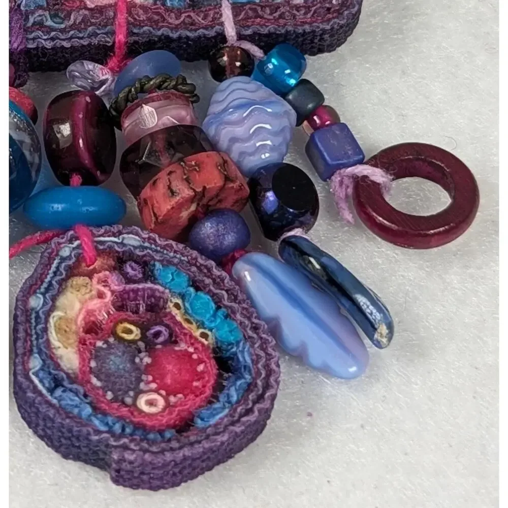 Handmade Fiber Art Pin Brooch - Mixed Media & Art beads- Juried Gallery Piece